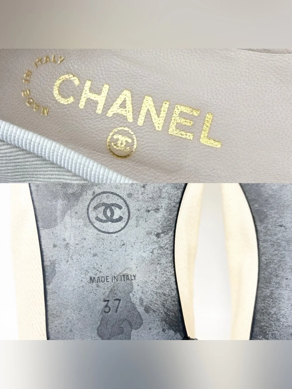 CHANEL Two Tone Ballet Flats Ivory Black Denim Cap Toe size 37 6-6.5 - Picture 3 of 15